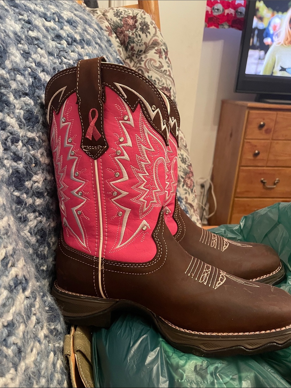 Durango Brown and Pink Western Heeled Boots